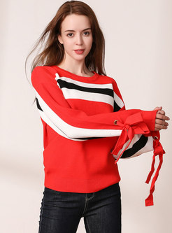 Long Sleeve Color-blocked Pullover Loose Sweater