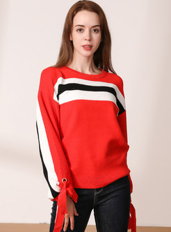 Long Sleeve Color-blocked Pullover Loose Sweater