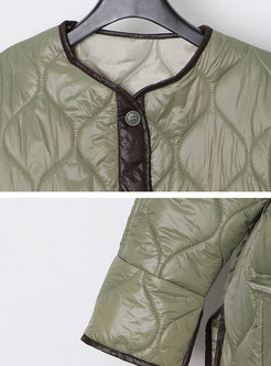 Crew Neck Shiny Straight Quilted Coat