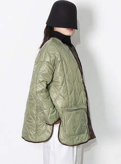 Crew Neck Shiny Straight Quilted Coat