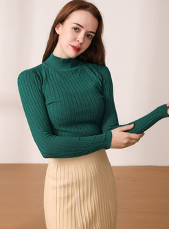 Turtleneck Long Sleeve Ribbed Slim Sweater