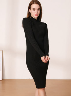 Long Sleeve Ribbed Sheath Sweater Dress