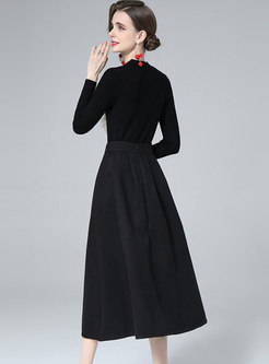 Long Sleeve Mesh Beaded Knit Top & A Line Maxi Skirt