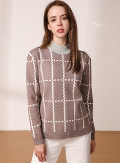 Casual Plaid Pullover Long Sleeve Sweater