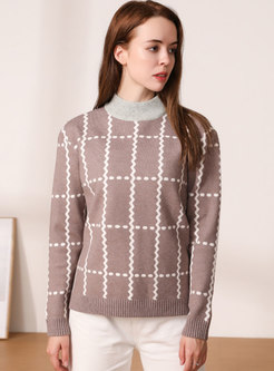 Casual Plaid Pullover Long Sleeve Sweater