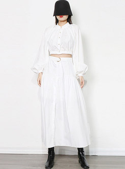 Lantern Sleeve Cropped Blouse & A Line Maxi Skirt