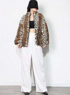 Mock Neck Leopard Loose Straight Coat