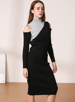 Turtleneck Long Sleeve Cold Shoulder Sweater Dress