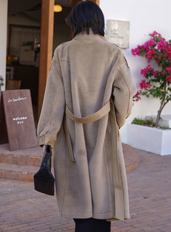 Leather Patchwork Faux Fur Long Straight Coat