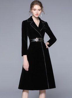 Black Velvet A Line Belted Coat