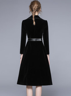 Black Velvet A Line Belted Coat