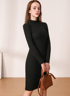 Black Long Sleeve Sheath Sweater Dress