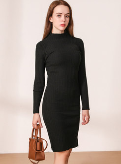 Black Long Sleeve Sheath Sweater Dress