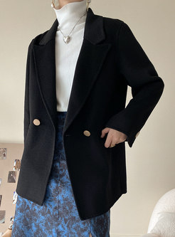 Notched Collar Double Straight Wool Peacoat