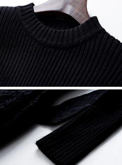 Black Long Sleeve Sweater Patchwork Midi Dress