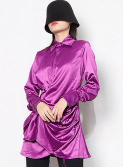 Stain Single-breasted Shirred Long Blouse