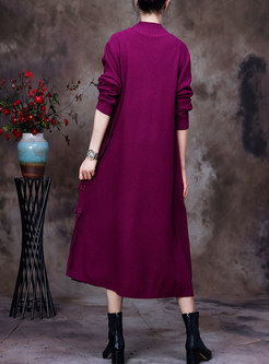 Retro Solid Long Sleeve Plus Size Sweater Dress