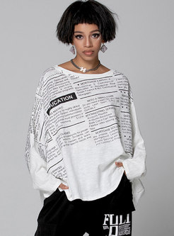 Casual Plus Size Letter Print Loose Tee