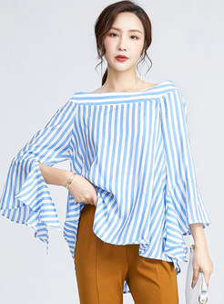 Off-the-shoulder Striped Pullover Chiffon Blouse