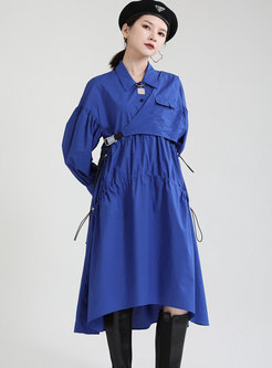 Long Sleeve Drawstring Plus Size Midi Shirt Dress
