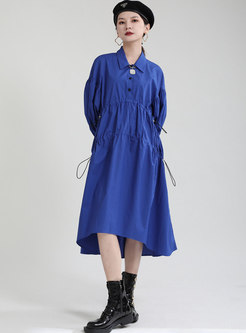 Long Sleeve Drawstring Plus Size Midi Shirt Dress