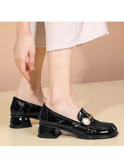 Patent Leather Pearl Embellished Loafers