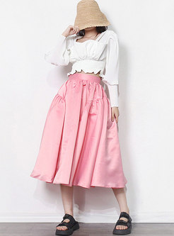 Pink High Waisted A Line Maxi Skirt