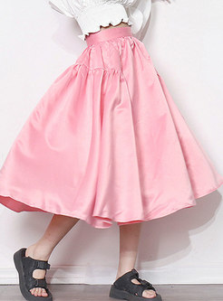 Pink High Waisted A Line Maxi Skirt
