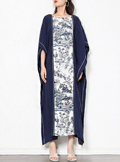 Casual Plus Size Print Patchwork Maxi Dress