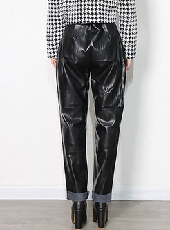 High Waisted Leather Straight Pants