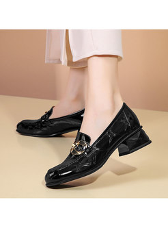 Chic Patent Leather Block Heel Loafers