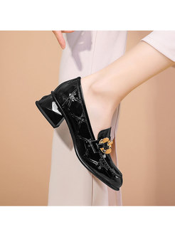 Chic Patent Leather Block Heel Loafers