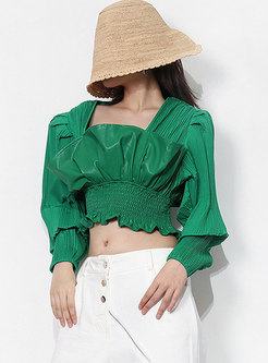 Puff Sleeve Pullover Ruched Cropped Blouse