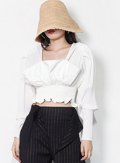 Puff Sleeve Pullover Ruched Cropped Blouse