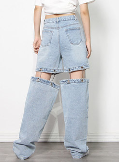 Chic High Waisted Chain Design Wide Leg Jeans