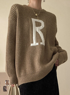 Crew Neck Letter Print Pullover Sweater