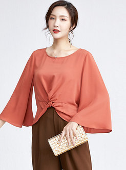 Flare Sleeve Pullover Chiffon Cropped Blouse