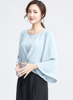 Flare Sleeve Pullover Chiffon Cropped Blouse