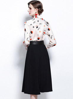 Long Sleeve Print Blouse & A Line Maxi Skirt