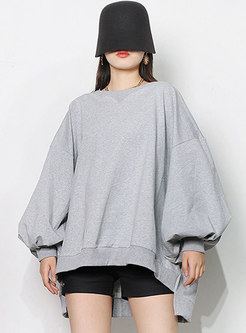 Casual Plus Size Lantern Sleeve Pullover Sweatshirt