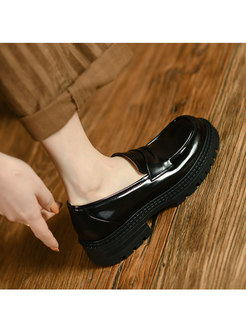 Chic Patent Leather Chunky Heel Platform Loafers