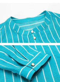 Crew Neck Long Sleeve Striped Blouse