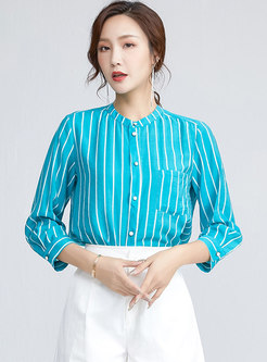 Crew Neck Long Sleeve Striped Blouse