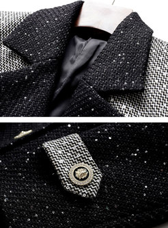 Sequin Patchwork A Line Double-breasted Coat