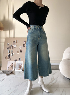 Retro High Waisted Cropped Wide Leg Pants