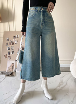 Retro High Waisted Cropped Wide Leg Pants