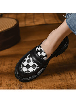 Plaid Rounded Toe Chunky Heel Loafers
