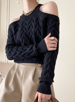 Crew Neck Cold Shoulder Cable-knit Sweater