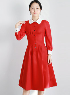 Red High Waisted A Line Knee-length Dress