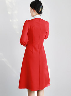 Red High Waisted A Line Knee-length Dress